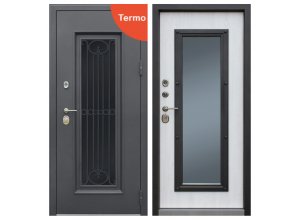 Стальная дверь "Grand Lux light 2" с окном и лазерной резкой (терморазрыв 3к). Заказная модель.