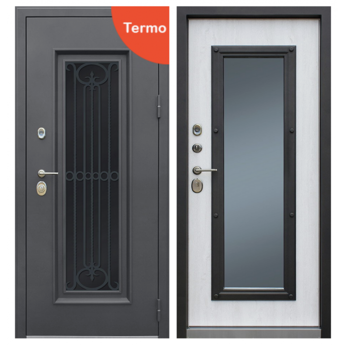 Стальная дверь "Grand Lux light 2" с окном и лазерной резкой (терморазрыв 3к). Заказная модель.