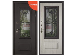 Стальная дверь Аляска с окном и лазерной резкой (терморазрыв 3к). Заказная модель.