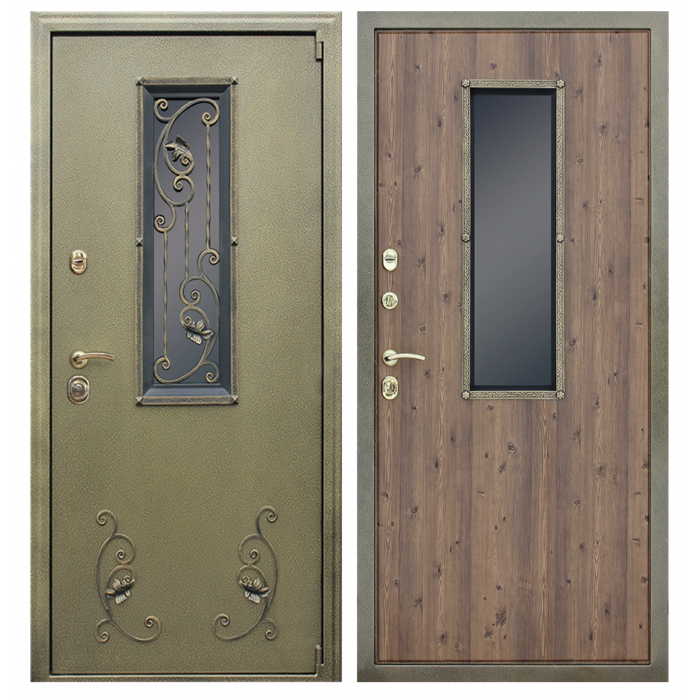 Стальная дверь "С окном и ковкой". Заказная модель.