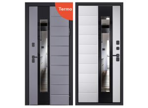 Стальная дверь "Снегирь" с окном (терморазрыв 3к). Заказная модель.