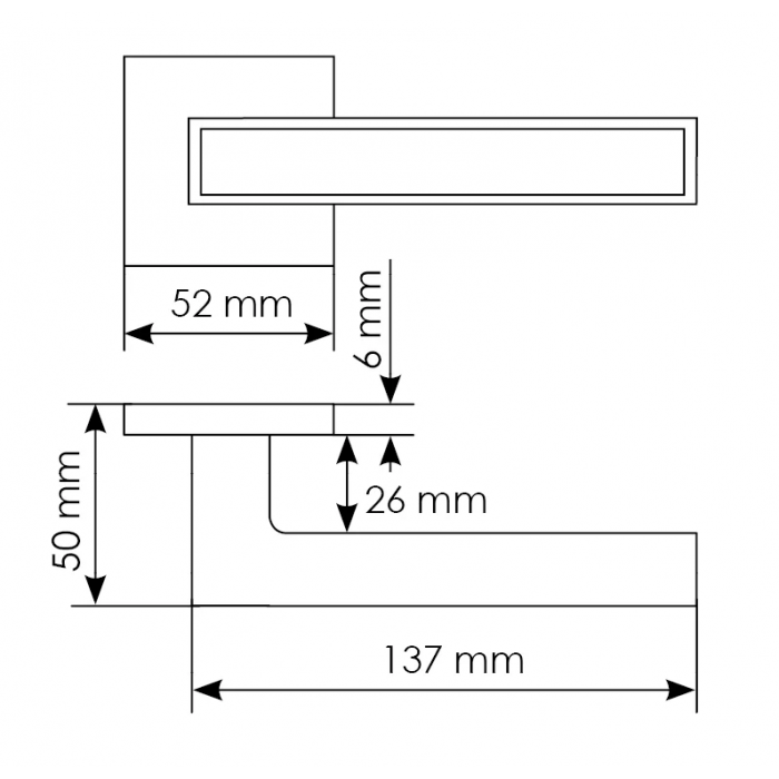 SULLA, ручка дверная, на квадратной накладке MH-48-S6 BL, цвет - черный