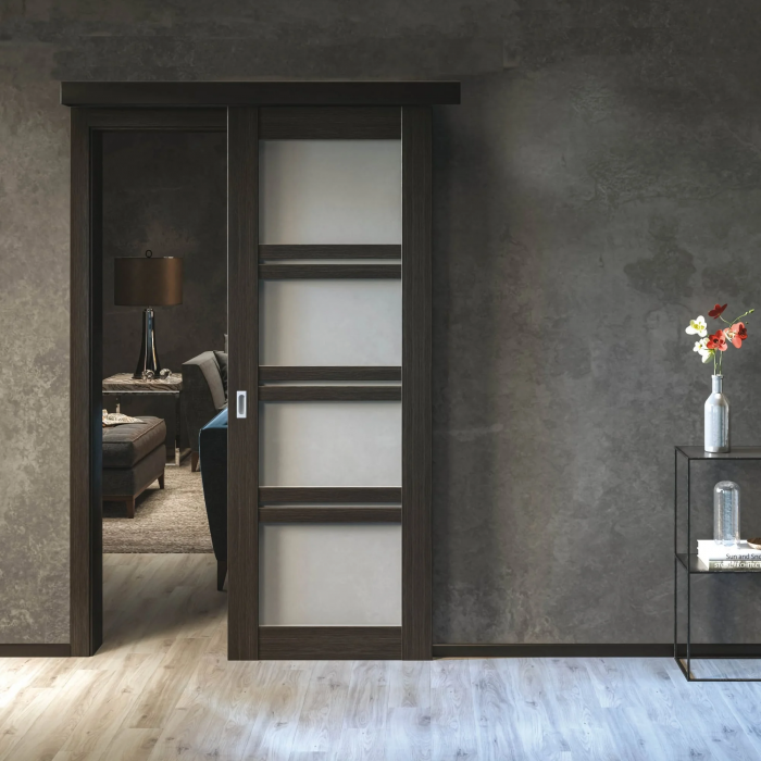 Комплект SLIDING для одностворчатой двери от 500 до 1000мм, стопор-довод, с креплением на уголки и декоративным профилем