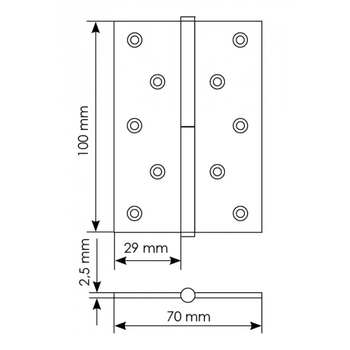 MSD 100X70X2.5 BN R, петля стальная правая, цвет - черный никель