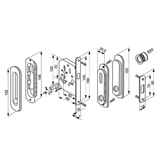 MHS150 WC SG, комплект для раздвижных дверей, цвет - мат.золото