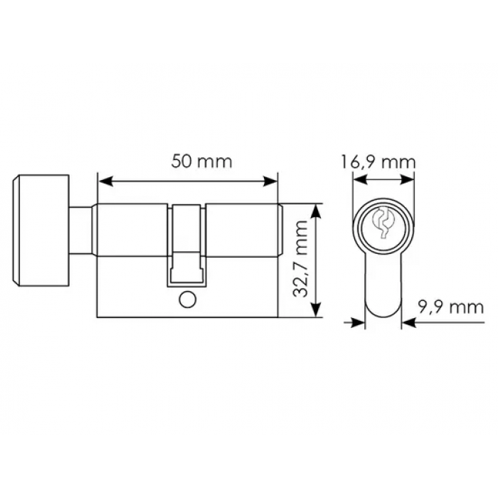 50CK PC, ключевой цилиндр с заверткой (50 мм) , цвет - хром