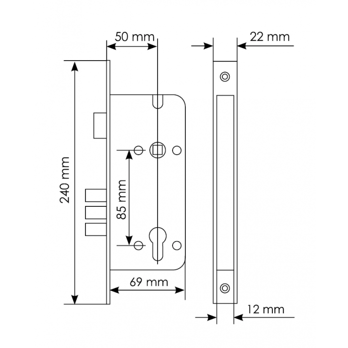 L03 AB, замок под цилиндр с тремя ригелями, цвет - античная бронза