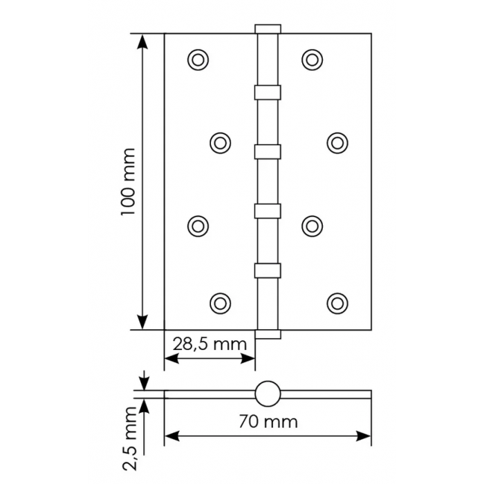 MS 100X70X2.5-4BB W, петля стальная универсальная 1шт.,белый