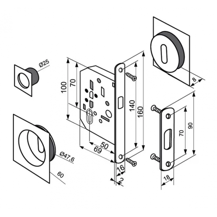 MHS-2 L AB, комплект для раздвижных дверей, цвет - античная бронза