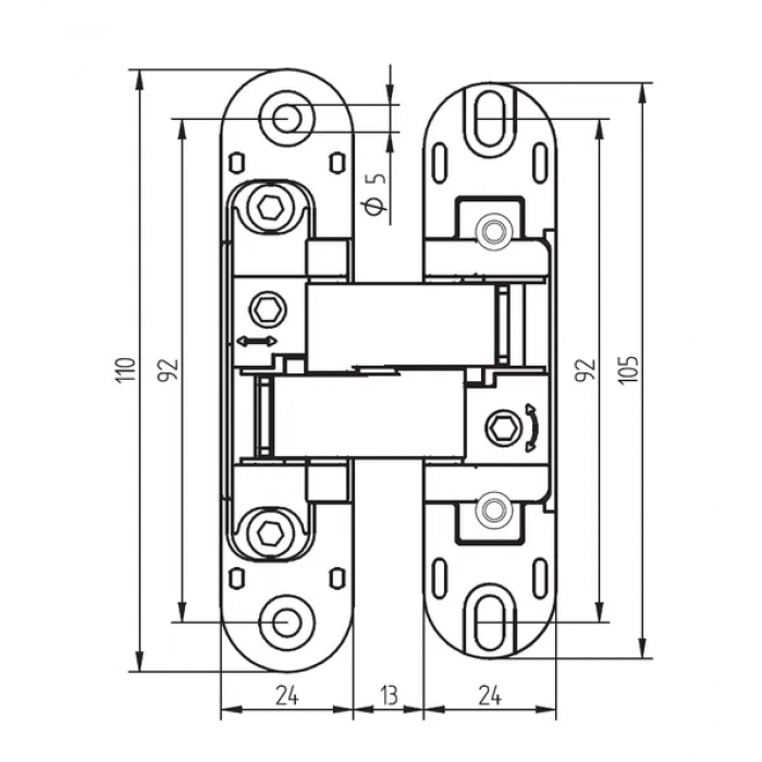HH-4 PC, скрытая петля, цвет - хром