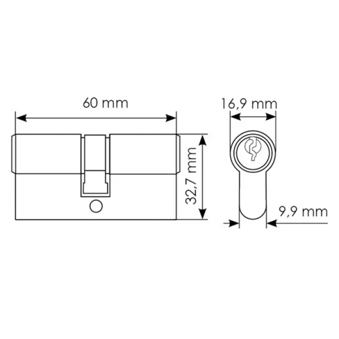60C PC, ключевой цилиндр (60мм), цвет - хром