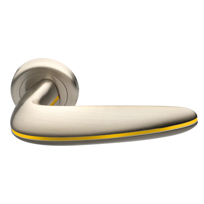 SUNRISE R4 NIS/GIALLO, ручка дверная, цвет -  матовый никель/желтый