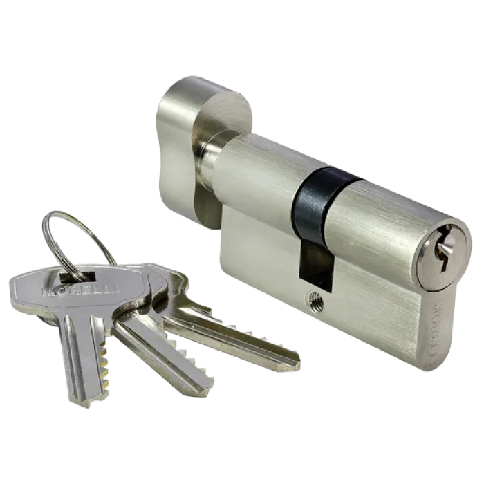 60CK SN, ключевой цилиндр с заверткой (60 мм), цвет - никель матовый