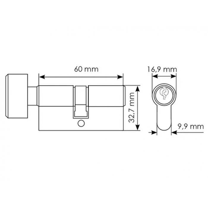 60CK W,  ключевой цилиндр с заверткой (60мм), цвет - белый