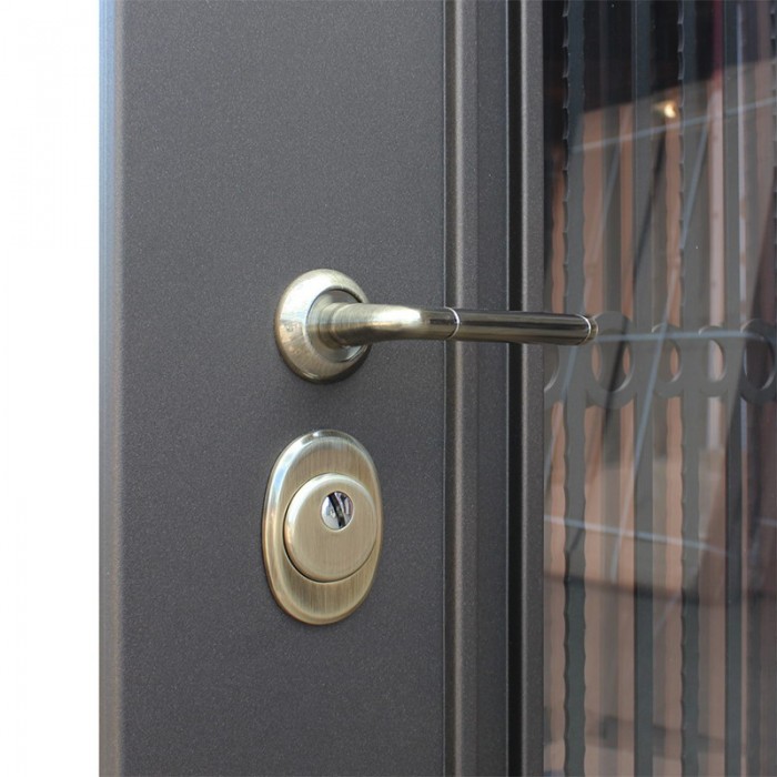 Стальная дверь "Grand Lux light 2" с окном и лазерной резкой (терморазрыв 3к). Заказная модель.