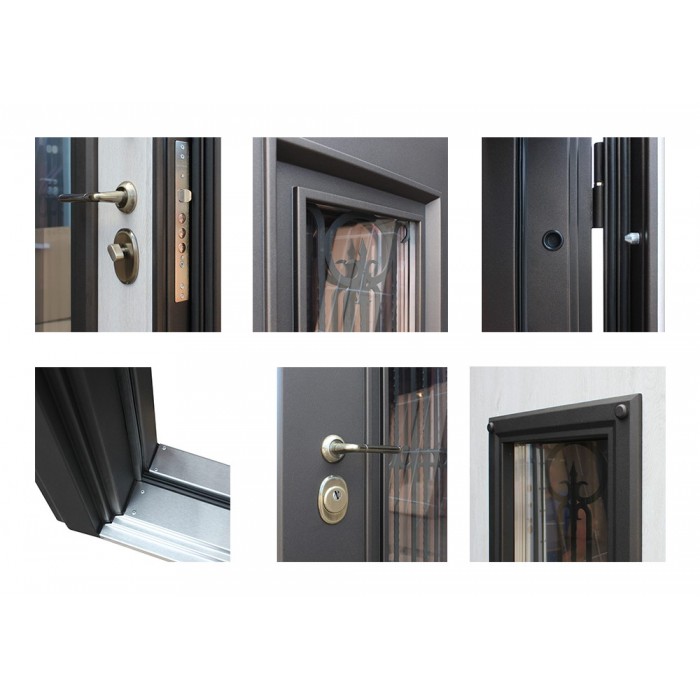 Стальная дверь "Grand Lux light 2" с окном и лазерной резкой (терморазрыв 3к). Заказная модель.